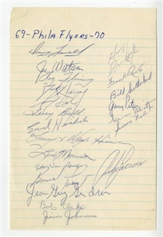 1969-70 philadelphia Flyers Team Signed Notebook Page 
